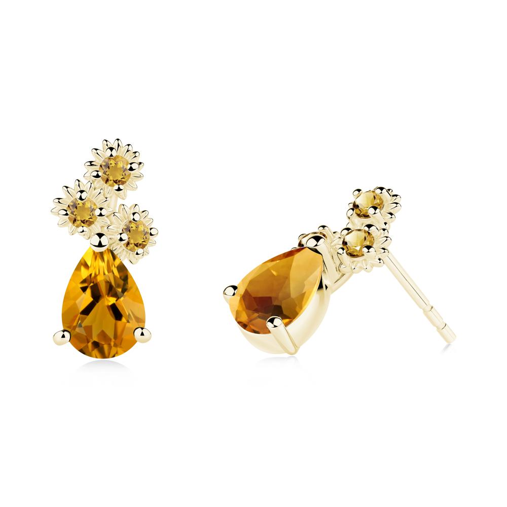 Teardrop Citrine Flower Stud Earrings - LUO Jewelry #metal_18k yellow gold