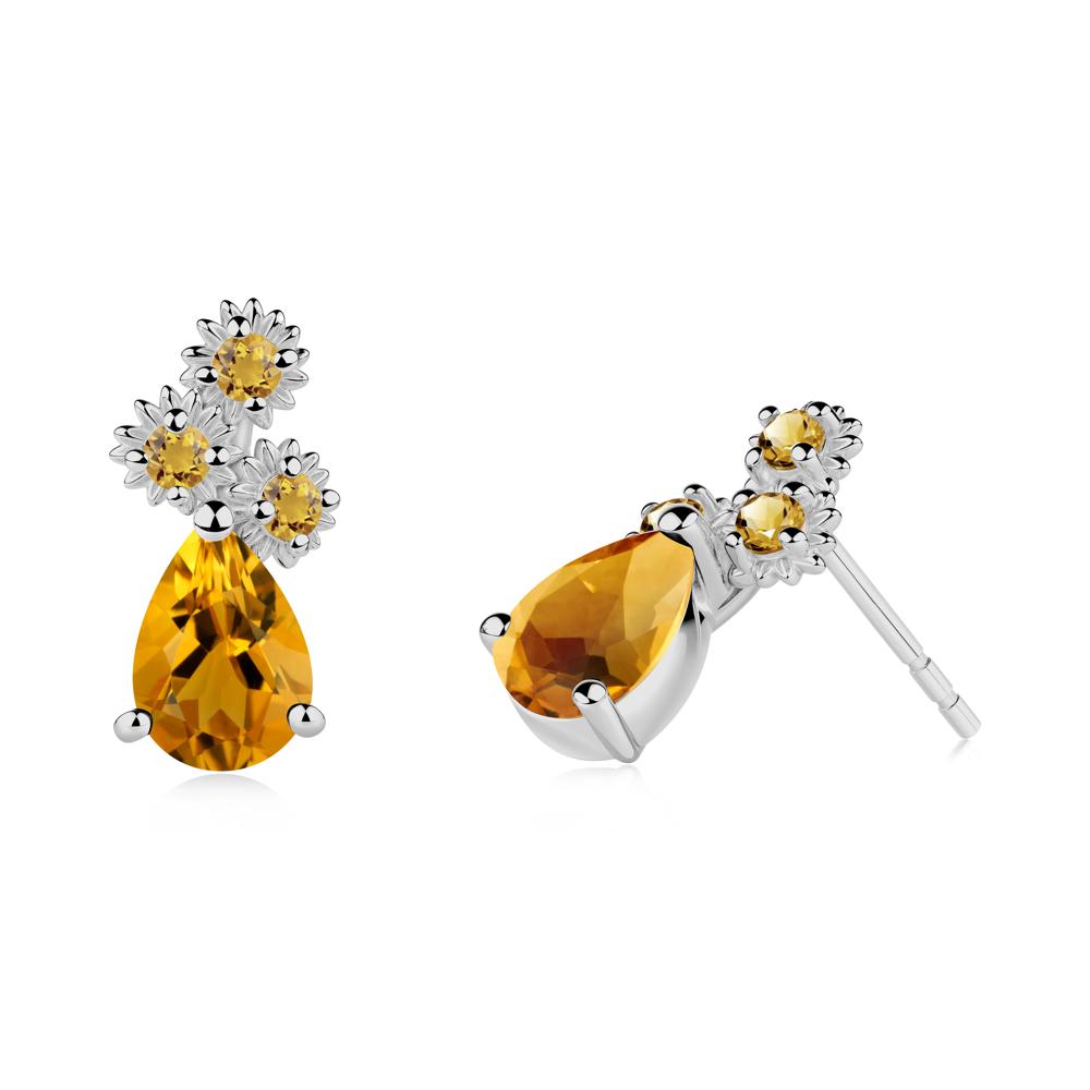 Teardrop Citrine Flower Stud Earrings - LUO Jewelry #metal_platinum
