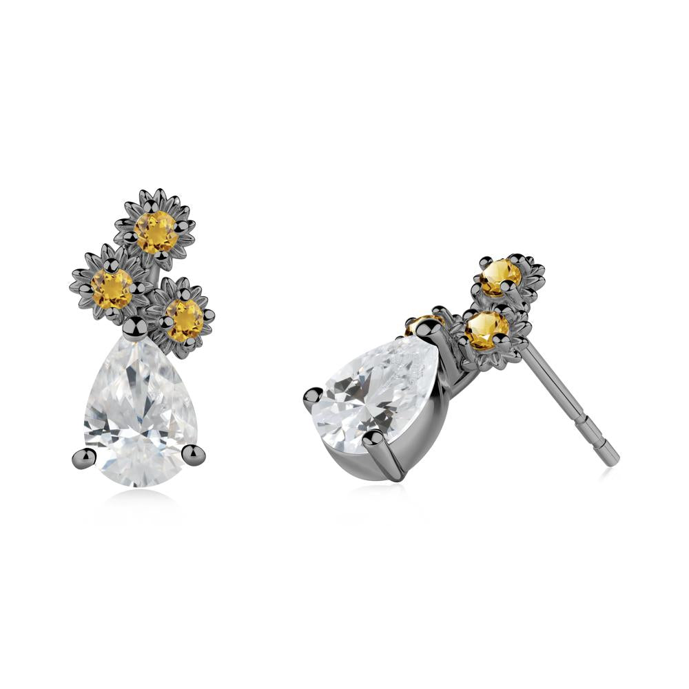 Petals of Promise Sunflower Cubic Zirconia and Citrine Earrings - LUO Jewelry #metal_black finish sterling silver