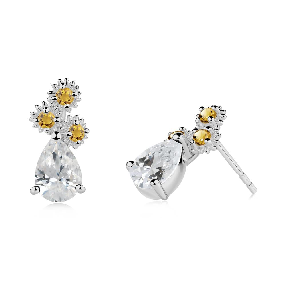 Petals of Promise Sunflower Cubic Zirconia and Citrine Earrings - LUO Jewelry #metal_platinum