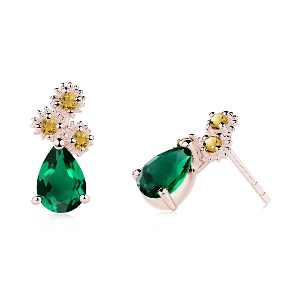 Pear Shaped Emerald and Citrine Sunflower Stud Earrings - LUO Jewelry #metal_14k rose gold