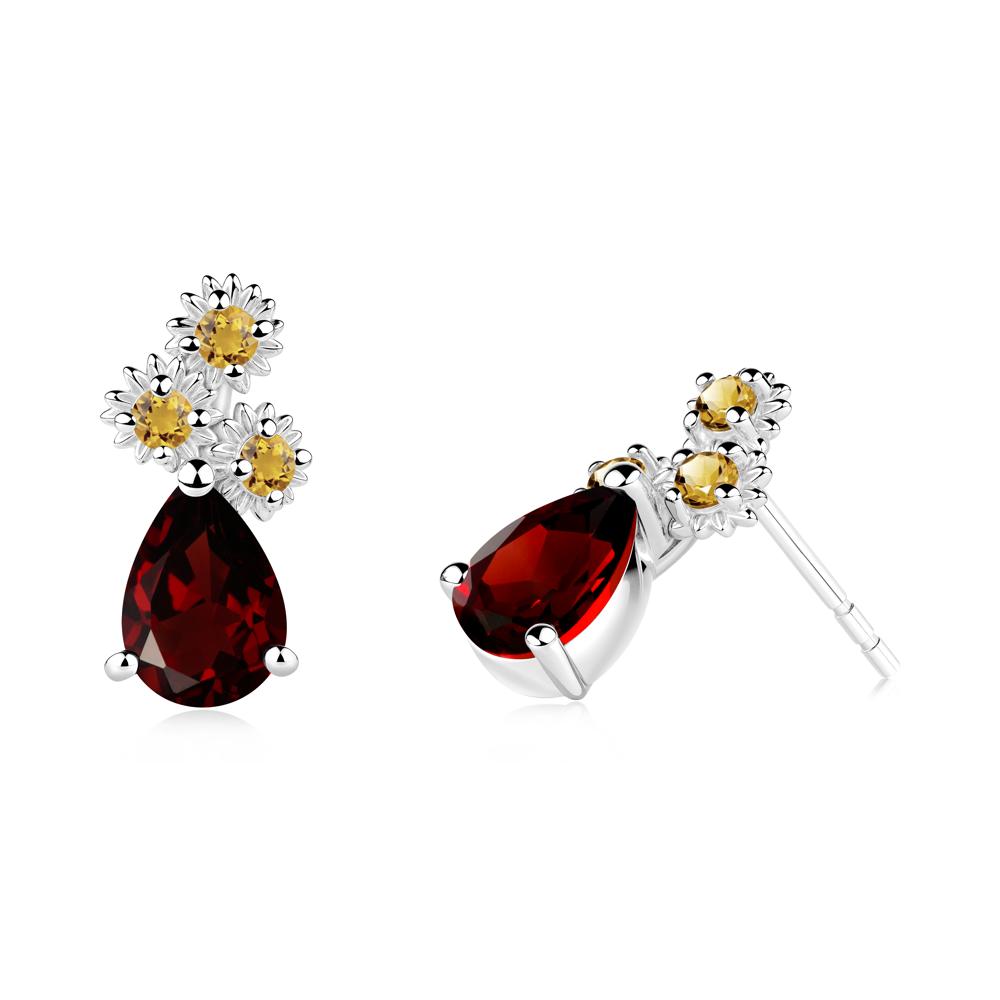 Pear Shaped Garnet and Citrine Sunflower Stud Earrings - LUO Jewelry #metal_sterling silver