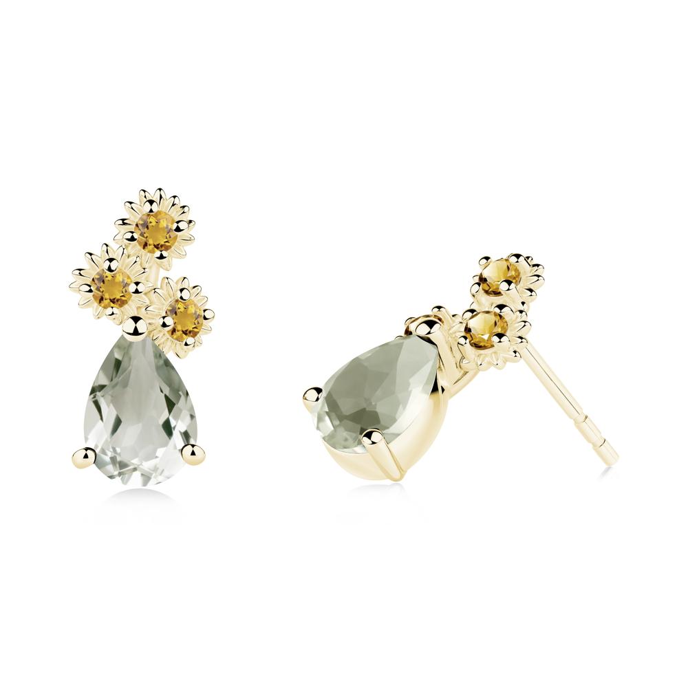 Petals of Promise Sunflower Green Amethyst and Citrine Earrings - LUO Jewelry #metal_18k yellow gold