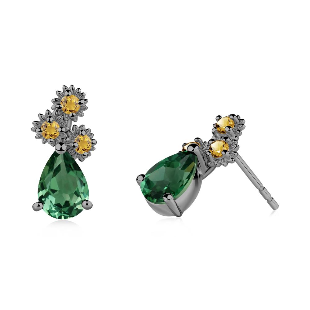 Pear Shaped Green Sapphire and Citrine Sunflower Stud Earrings - LUO Jewelry #metal_black finish sterling silver