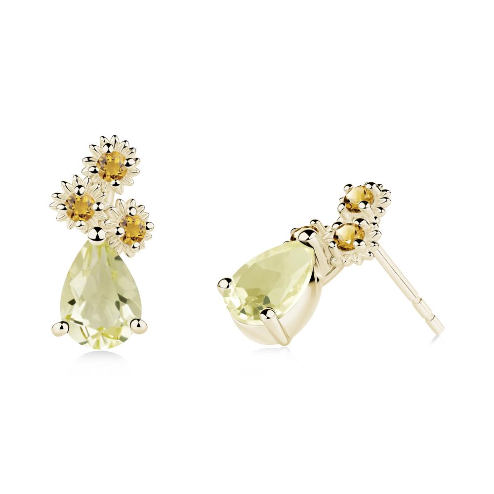 Pear Shaped Lemon Quartz and Citrine Sunflower Stud Earrings - LUO Jewelry #metal_14k yellow gold