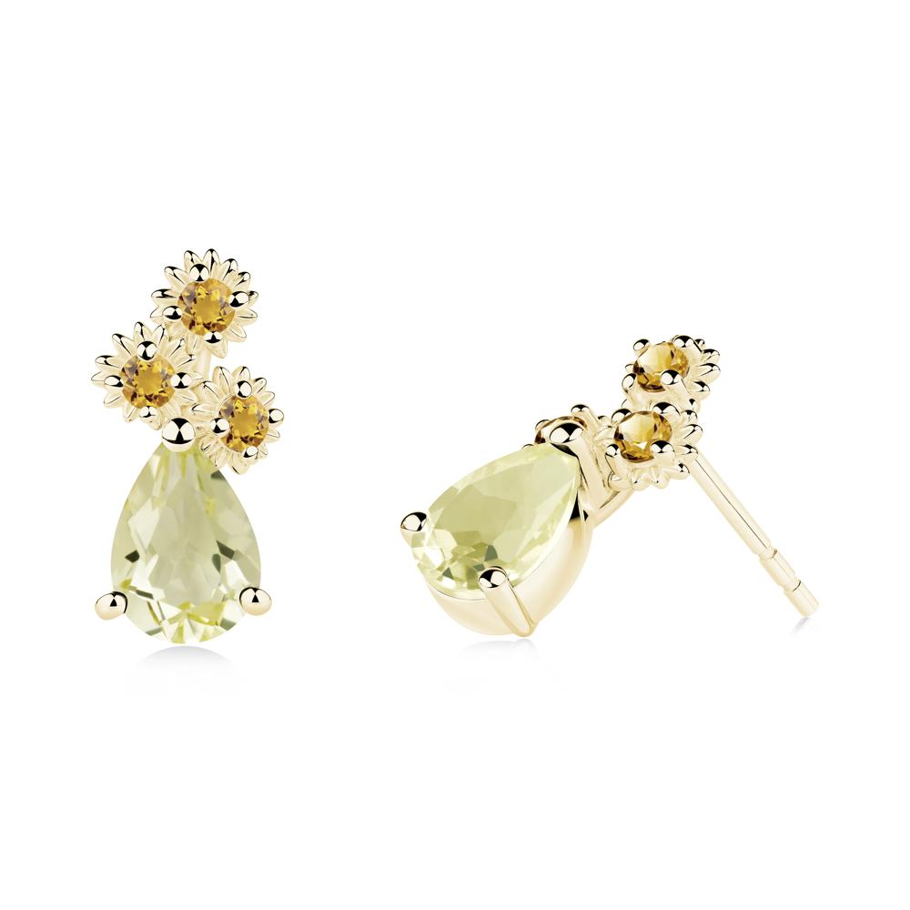 Pear Shaped Lemon Quartz and Citrine Sunflower Stud Earrings - LUO Jewelry #metal_18k yellow gold