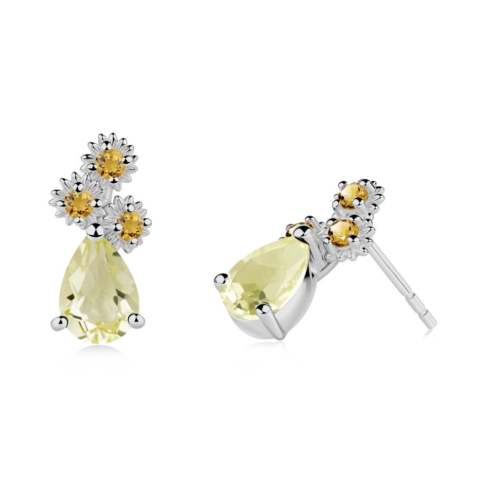 Pear Shaped Lemon Quartz and Citrine Sunflower Stud Earrings - LUO Jewelry #metal_platinum