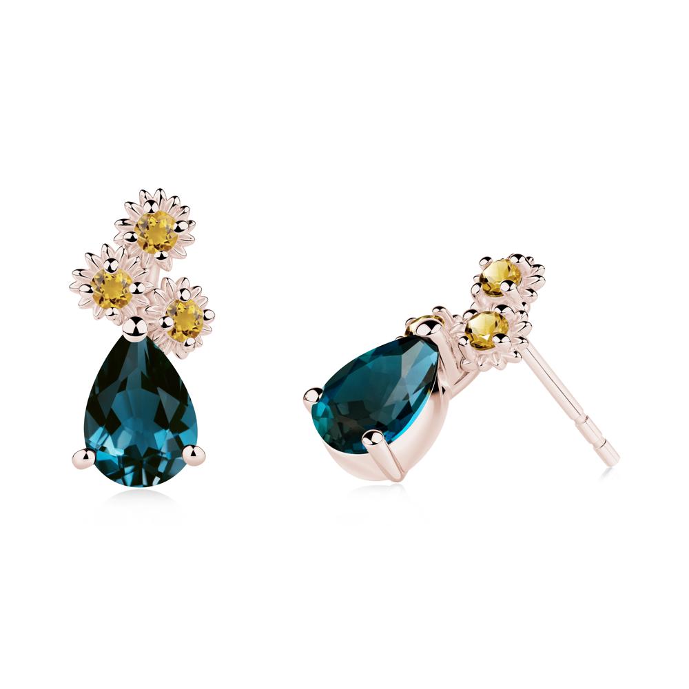 Petals of Promise Sunflower London Blue Topaz and Citrine Earrings - LUO Jewelry #metal_14k rose gold