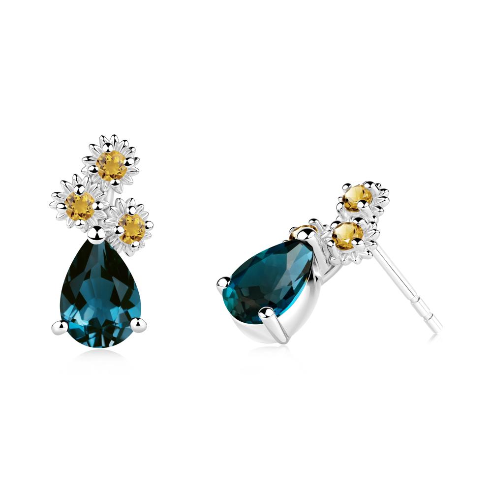 Petals of Promise Sunflower London Blue Topaz and Citrine Earrings - LUO Jewelry #metal_18k white gold
