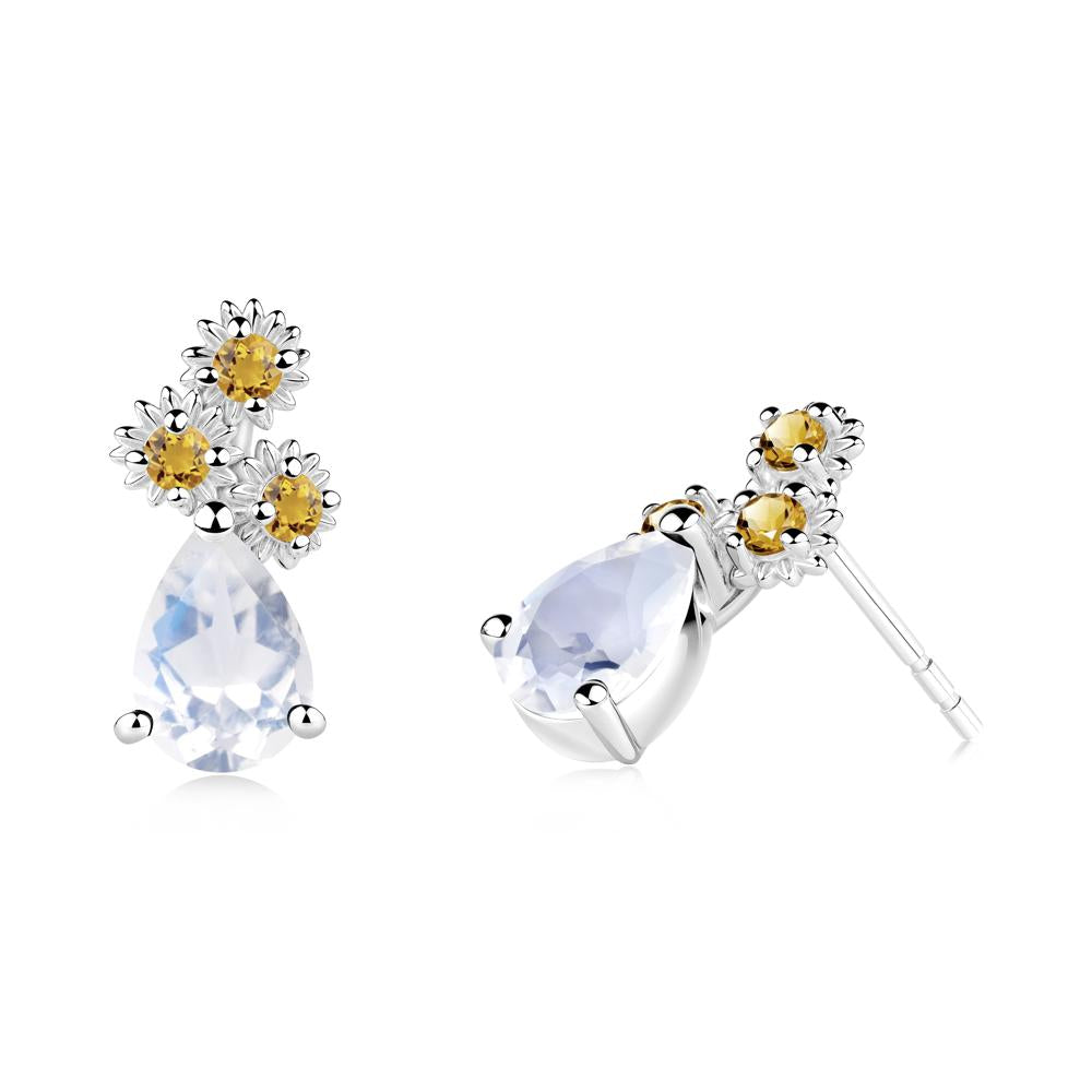 Pear Shaped Moonstone and Citrine Sunflower Stud Earrings - LUO Jewelry #metal_14k white gold