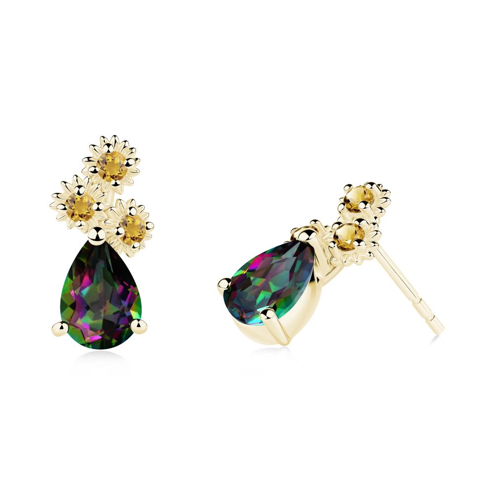Teardrop Mystic Topaz and Citrine Flower Stud Earrings - LUO Jewelry #metal_18k yellow gold