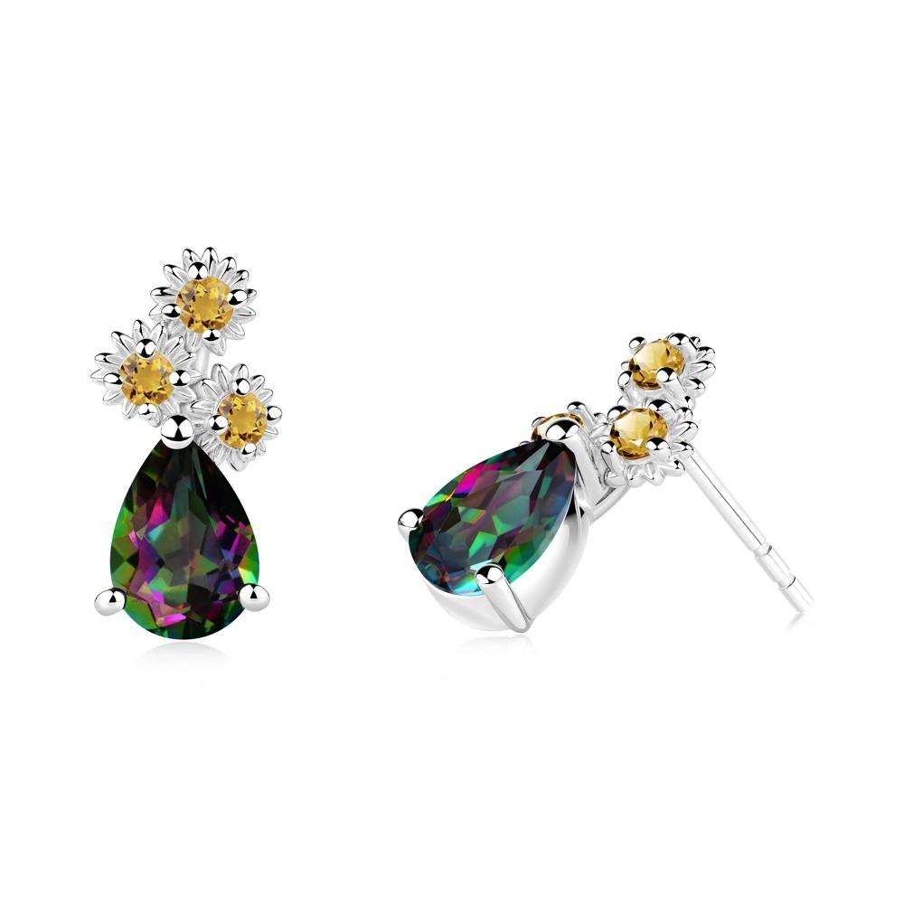 Teardrop Mystic Topaz and Citrine Flower Stud Earrings - LUO Jewelry #metal_sterling silver