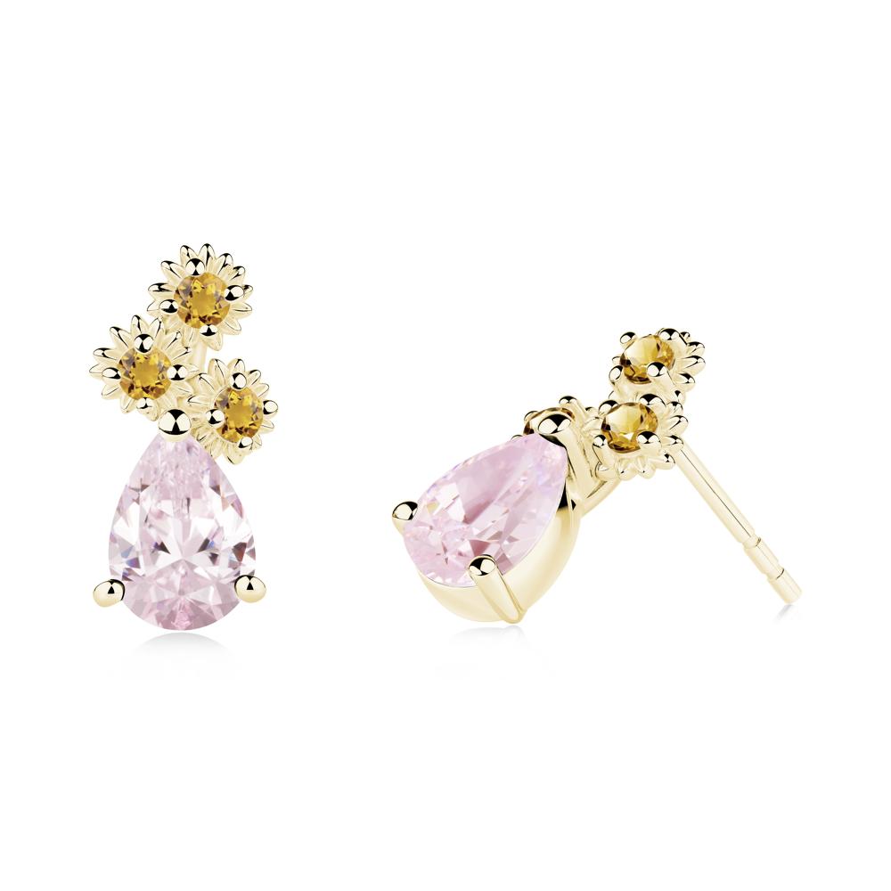 Teardrop Pink Cubic Zirconia and Citrine Flower Stud Earrings - LUO Jewelry #metal_18k yellow gold