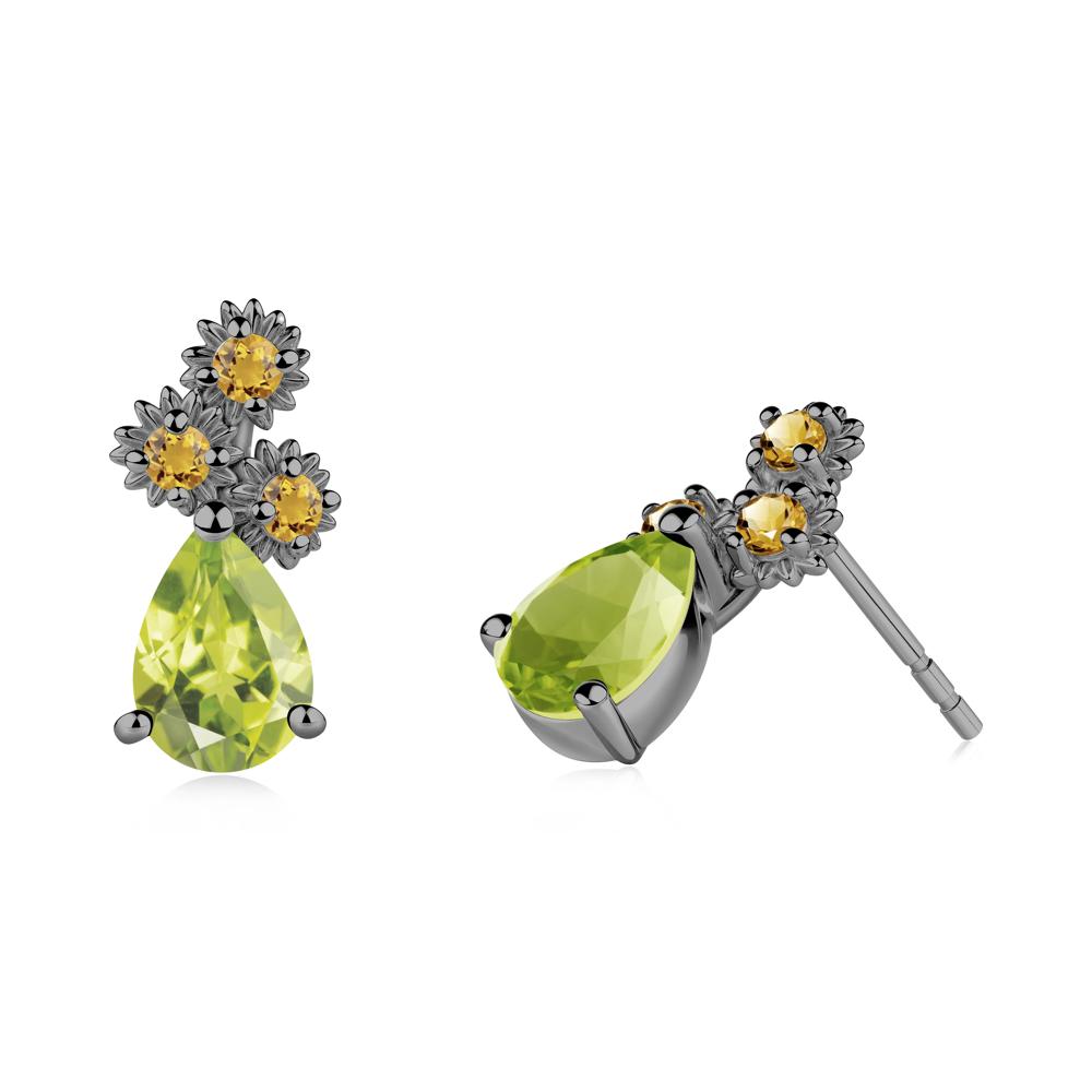 Petals of Promise Sunflower Peridot and Citrine Earrings - LUO Jewelry #metal_black finish sterling silver
