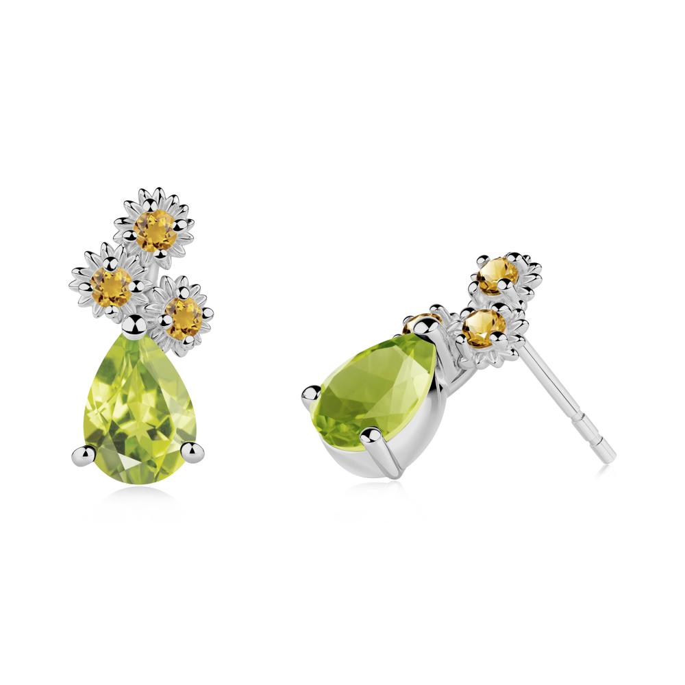Petals of Promise Sunflower Peridot and Citrine Earrings - LUO Jewelry #metal_platinum