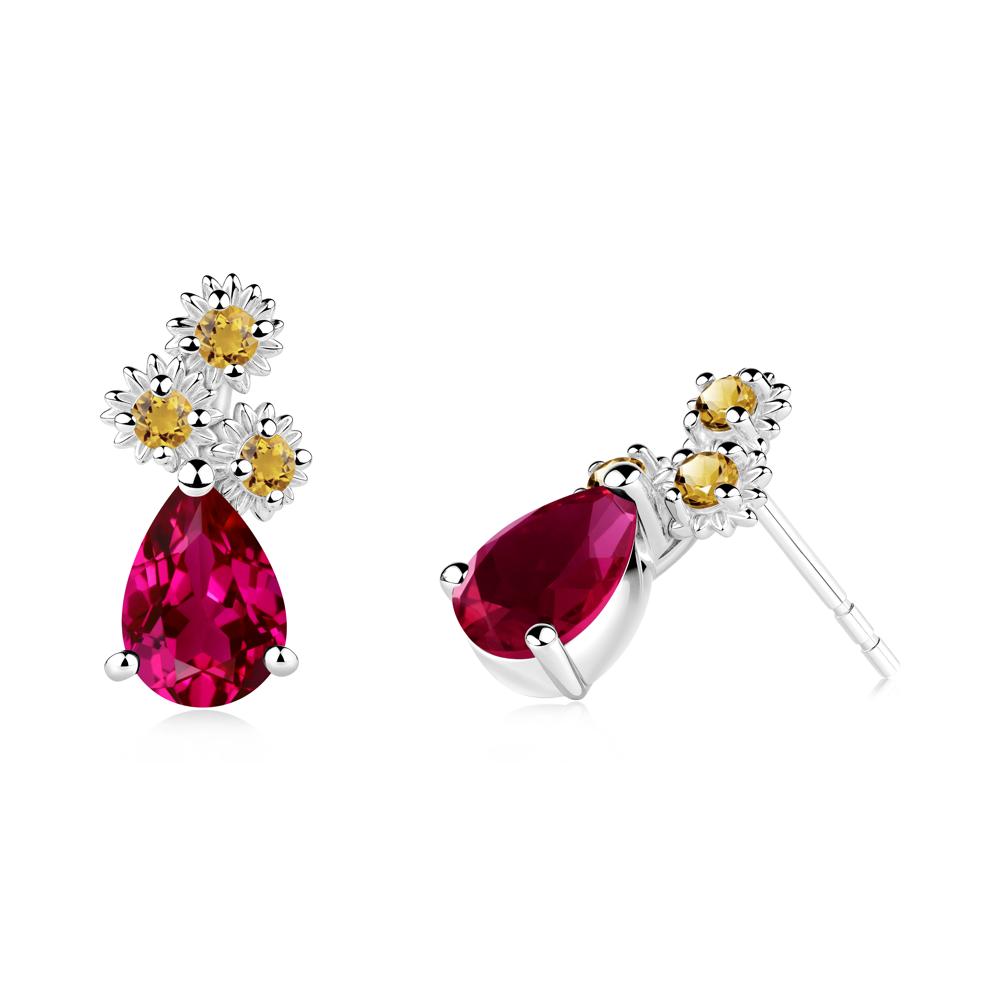 Petals of Promise Sunflower Ruby and Citrine Earrings - LUO Jewelry #metal_18k white gold