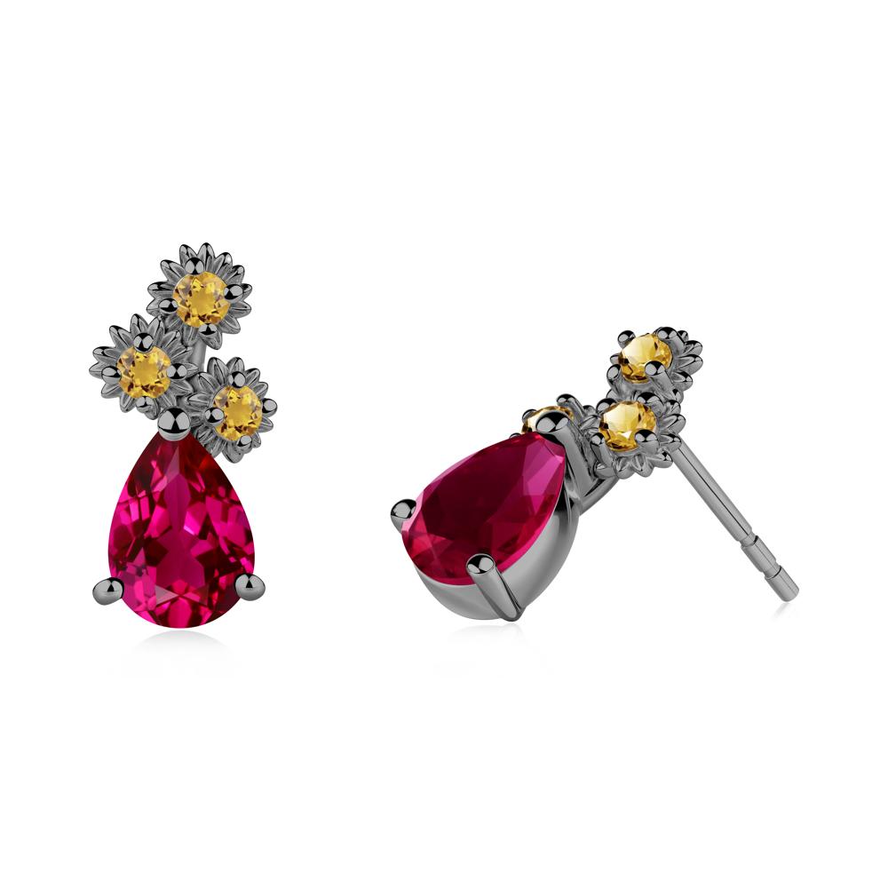 Petals of Promise Sunflower Ruby and Citrine Earrings - LUO Jewelry #metal_black finish sterling silver