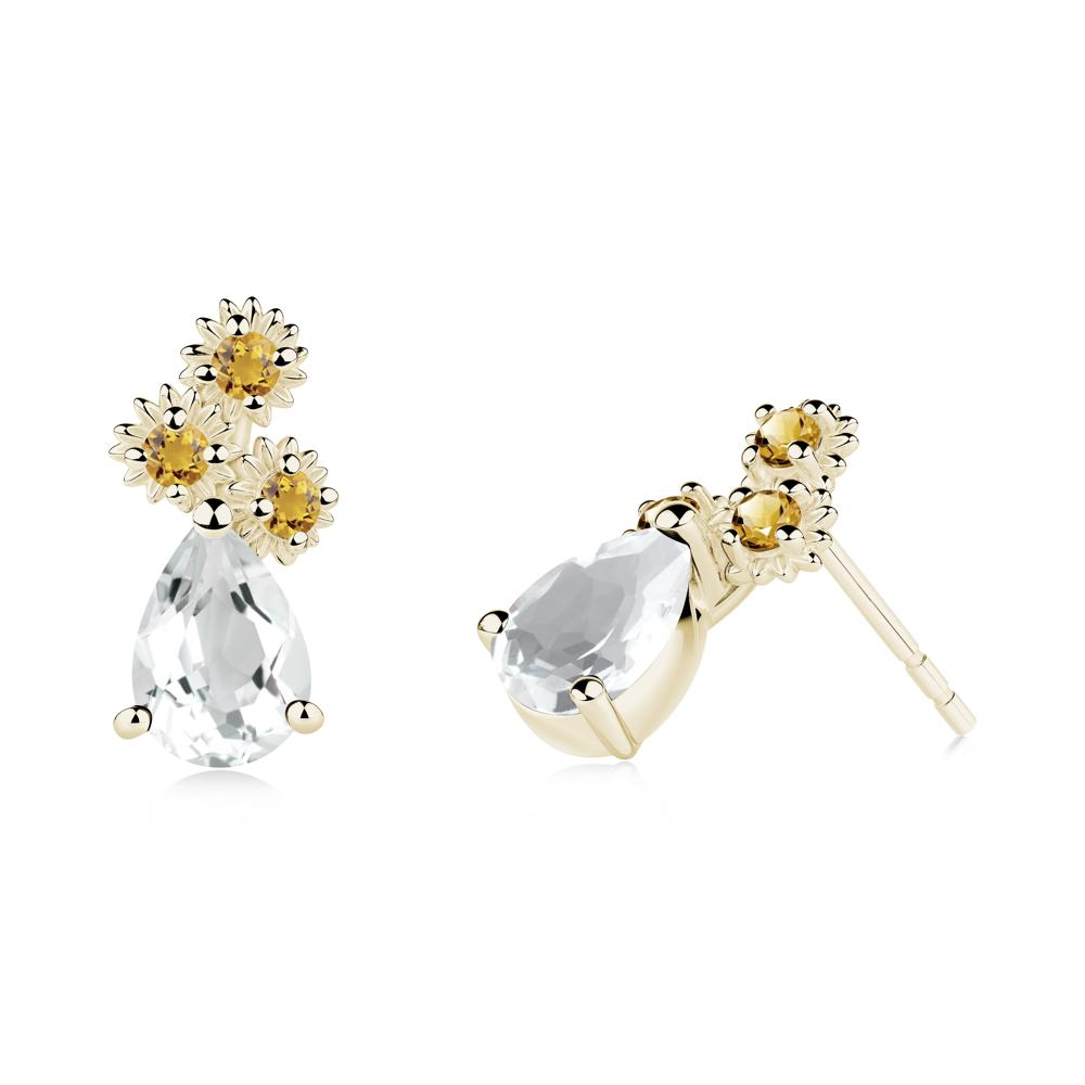 Petals of Promise Sunflower White Topaz and Citrine Earrings - LUO Jewelry #metal_14k yellow gold