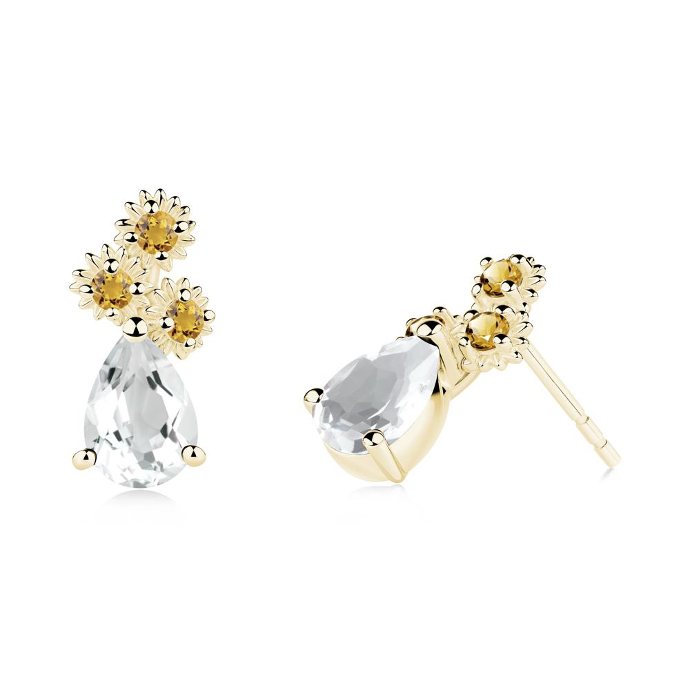 Petals of Promise Sunflower White Topaz and Citrine Earrings - LUO Jewelry #metal_18k yellow gold
