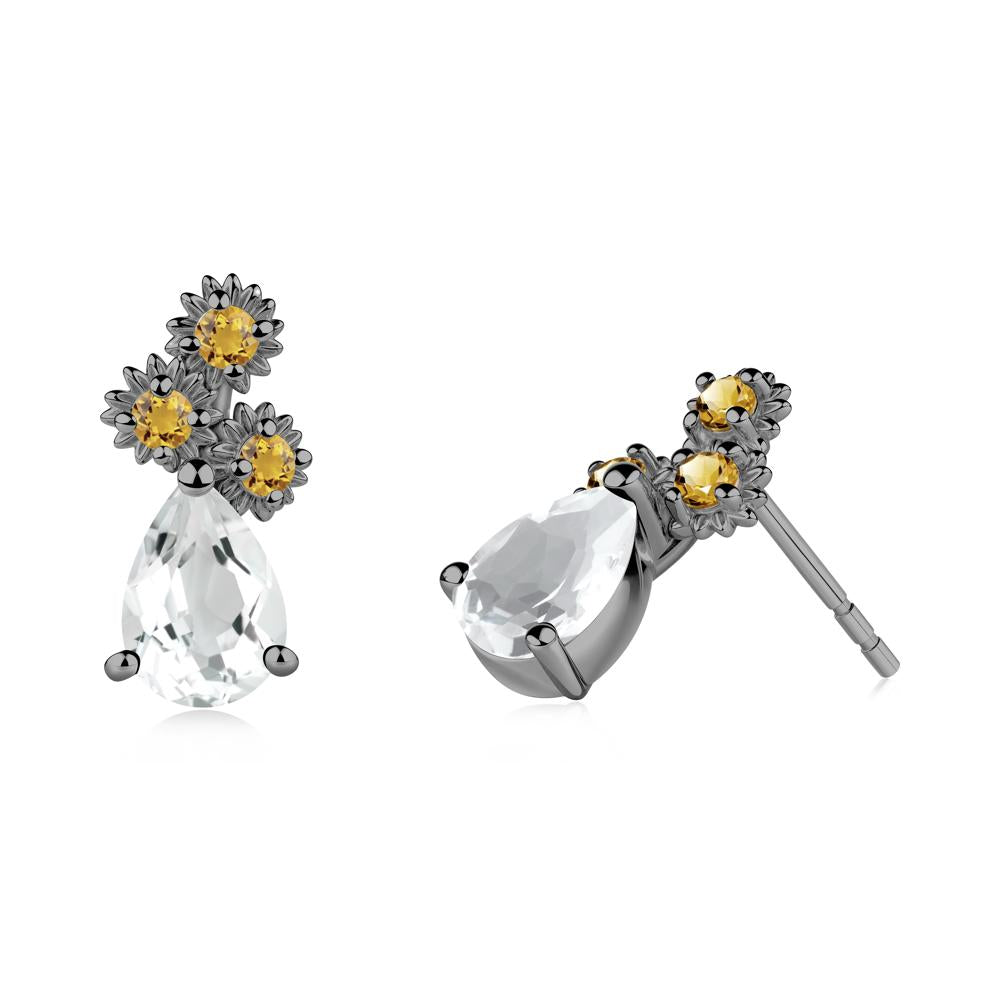 Petals of Promise Sunflower White Topaz and Citrine Earrings - LUO Jewelry #metal_black finish sterling silver