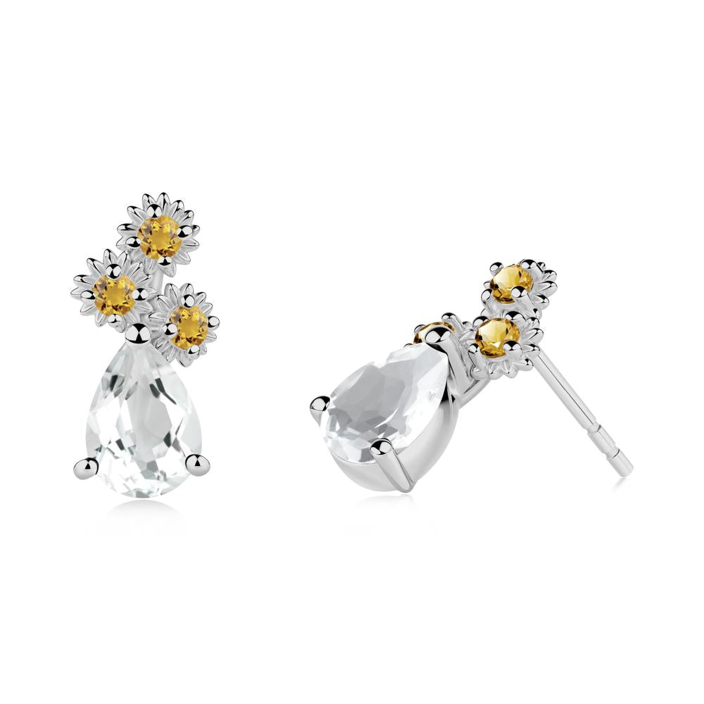 Petals of Promise Sunflower White Topaz and Citrine Earrings - LUO Jewelry #metal_platinum