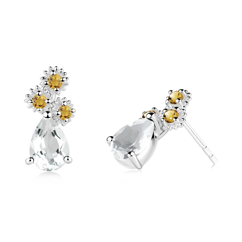 Petals of Promise Sunflower White Topaz and Citrine Earrings - LUO Jewelry #metal_sterling silver