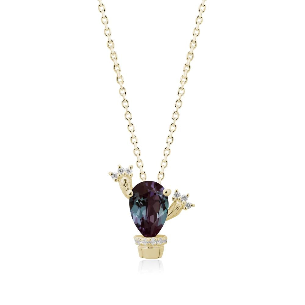 Pear Shaped Alexandrite Cactus Pendant - LUO Jewelry #metal_14k yellow gold