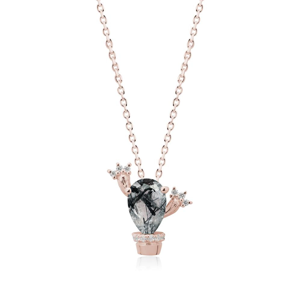 Unique Potted Plant Theme Black Rutilated Quartz Pendant Necklace - LUO Jewelry #metal_14k rose gold