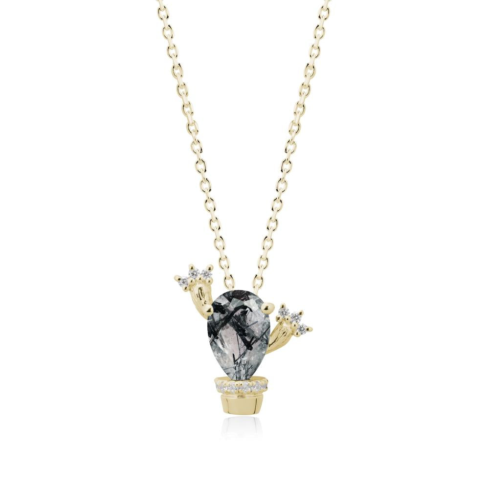 Unique Potted Plant Theme Black Rutilated Quartz Pendant Necklace - LUO Jewelry #metal_14k yellow gold