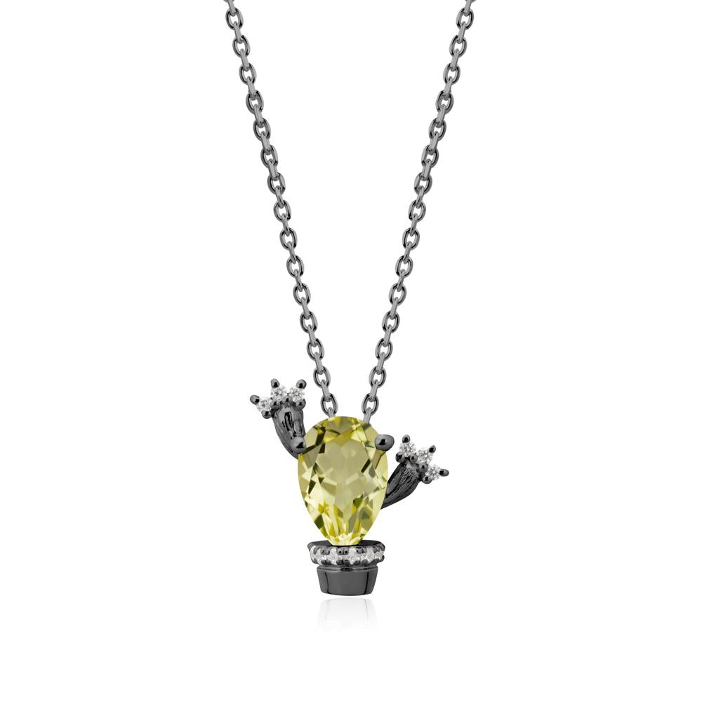 Pear Shaped Lemon Quartz Cactus Pendant - LUO Jewelry #metal_black finish sterling silver