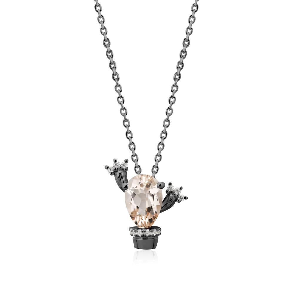 Pear Shaped Morganite Cactus Pendant - LUO Jewelry #metal_black finish sterling silver