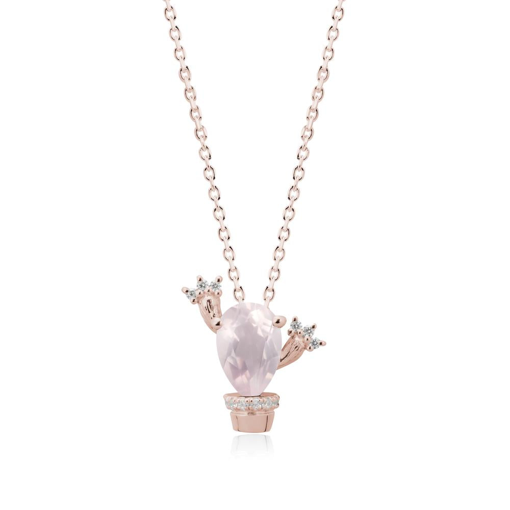 Unique Potted Plant Theme Rose Quartz Pendant Necklace - LUO Jewelry #metal_14k rose gold