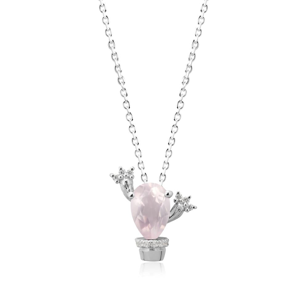 Unique Potted Plant Theme Rose Quartz Pendant Necklace - LUO Jewelry #metal_18k white gold