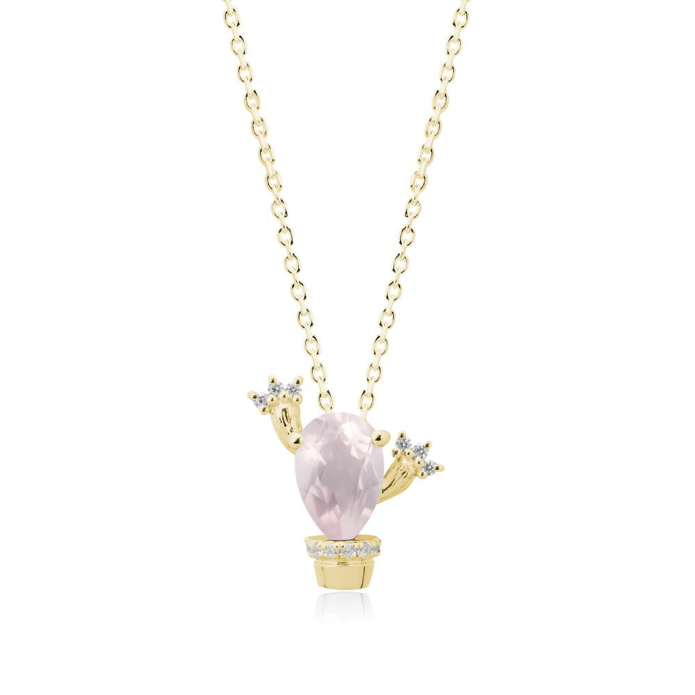 Unique Potted Plant Theme Rose Quartz Pendant Necklace - LUO Jewelry #metal_18k yellow gold