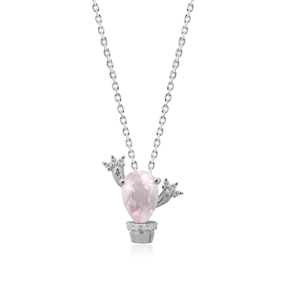 Unique Potted Plant Theme Rose Quartz Pendant Necklace - LUO Jewelry #metal_platinum