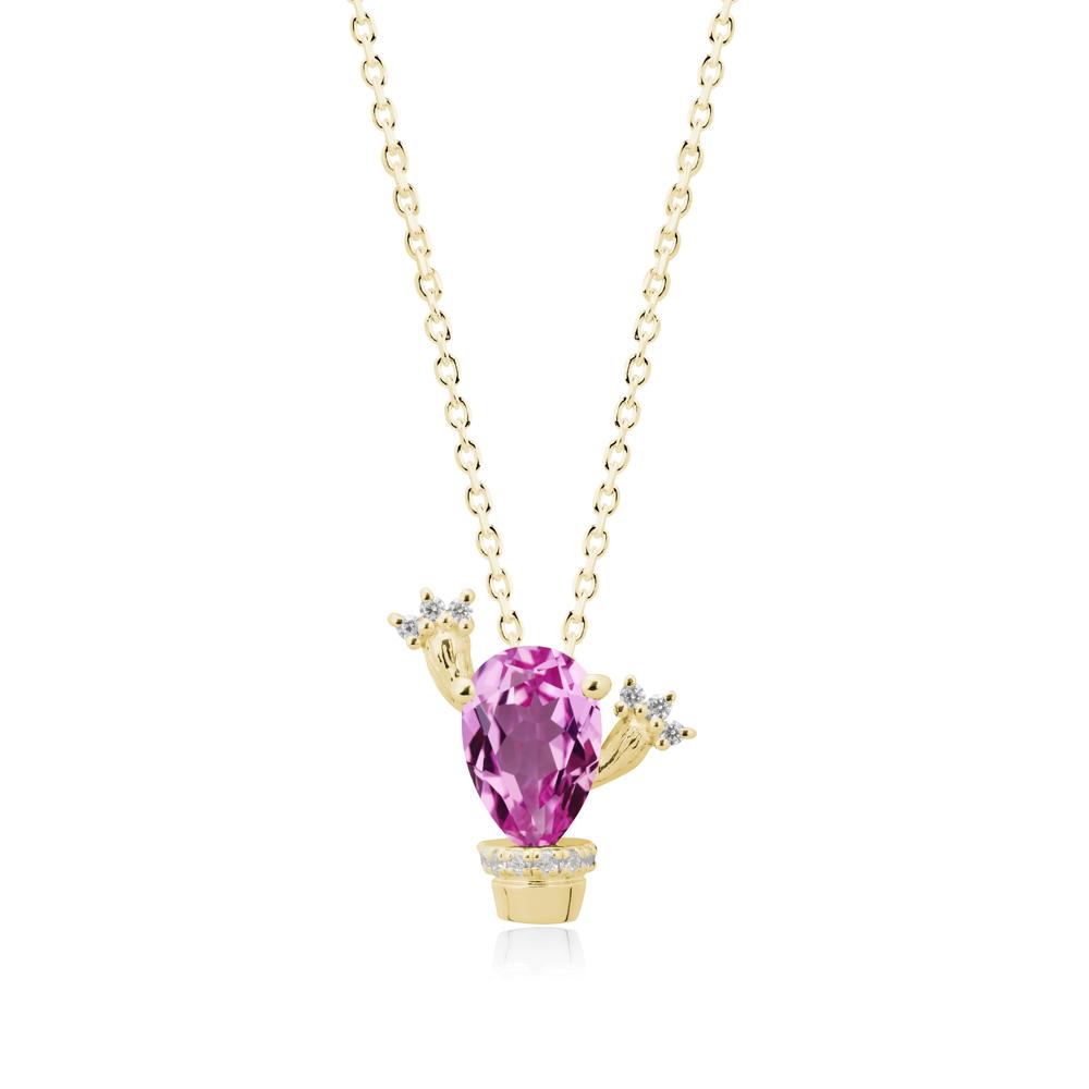 Pear Shaped Pink Sapphire Cactus Pendant - LUO Jewelry #metal_18k yellow gold