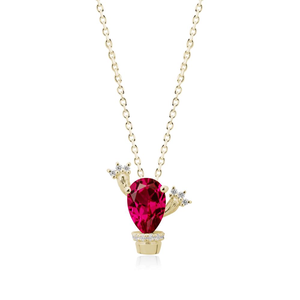 Unique Potted Plant Theme Ruby Pendant Necklace - LUO Jewelry #metal_14k yellow gold
