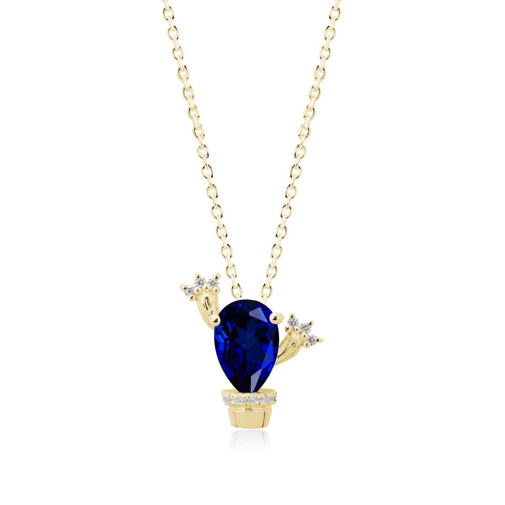Pear Shaped Sapphire Cactus Pendant - LUO Jewelry #metal_18k yellow gold