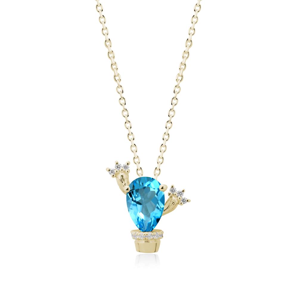 Pear Shaped Swiss Blue Topaz Cactus Pendant - LUO Jewelry #metal_14k yellow gold