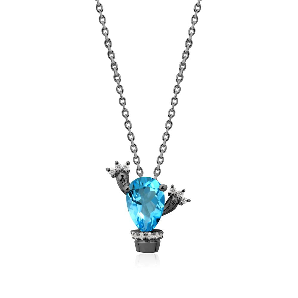 Pear Shaped Swiss Blue Topaz Cactus Pendant - LUO Jewelry #metal_black finish sterling silver