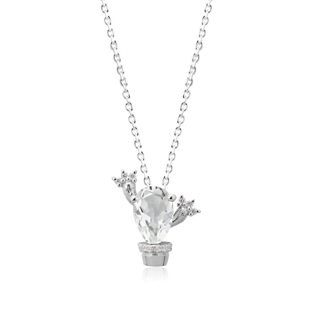 Unique Potted Plant Theme White Topaz Pendant Necklace - LUO Jewelry #metal_18k white gold
