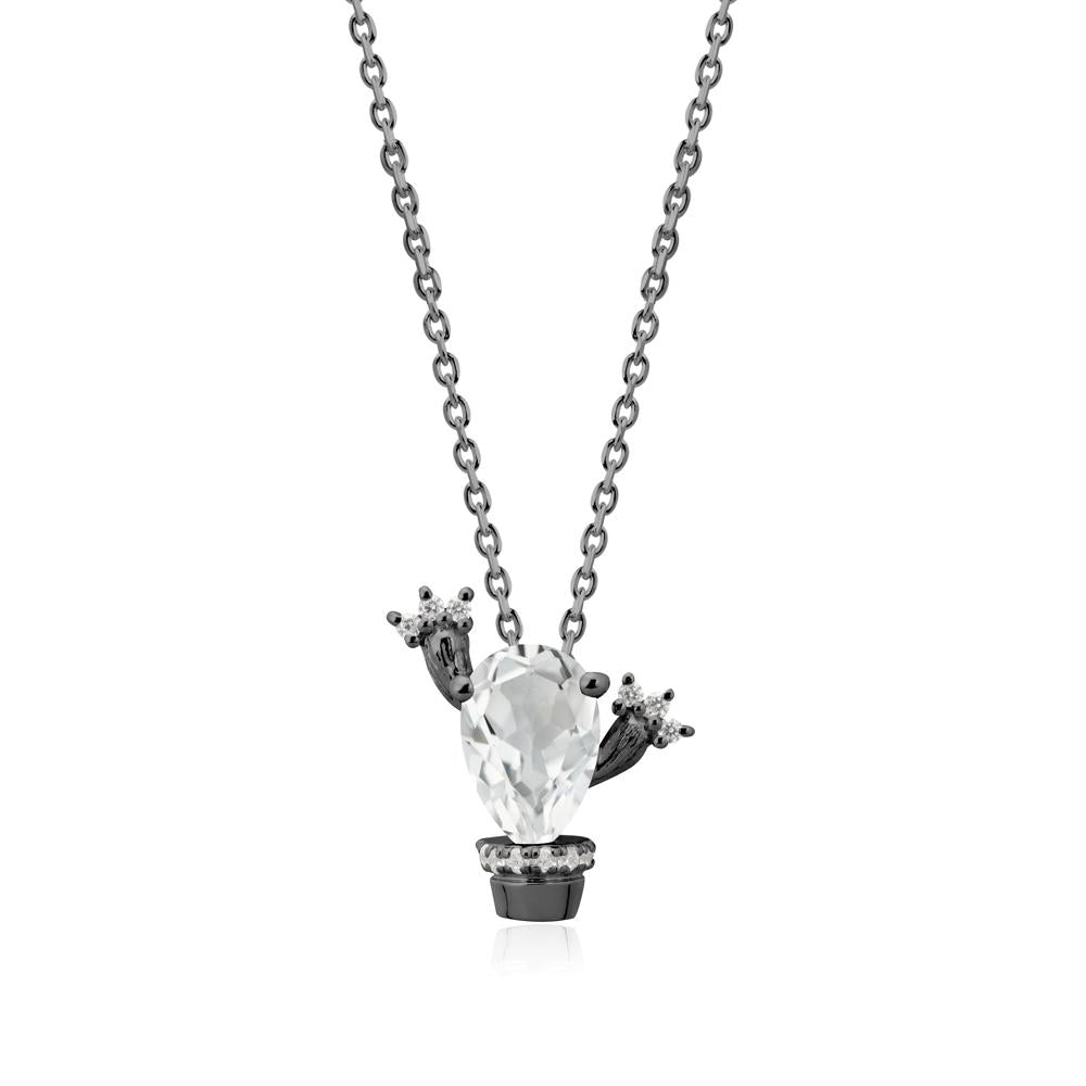 Unique Potted Plant Theme White Topaz Pendant Necklace - LUO Jewelry #metal_black finish sterling silver