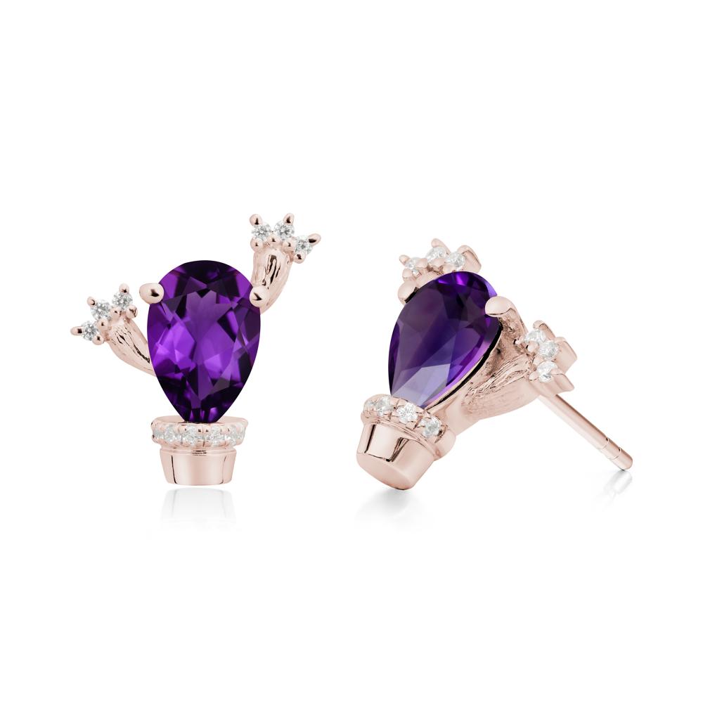 Pear Shaped Amethyst Cactus Stud Earrings - LUO Jewelry #metal_14k rose gold