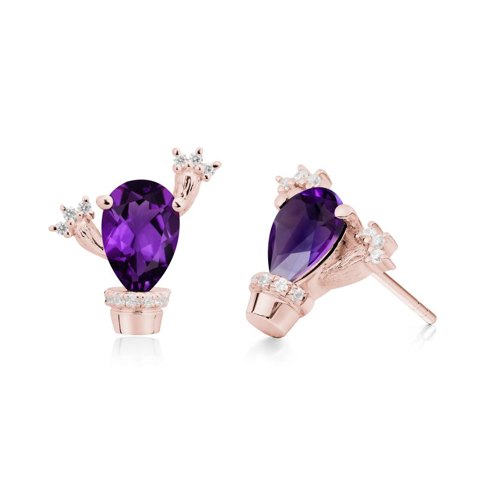 Pear Shaped Amethyst Cactus Stud Earrings - LUO Jewelry #metal_18k rose gold