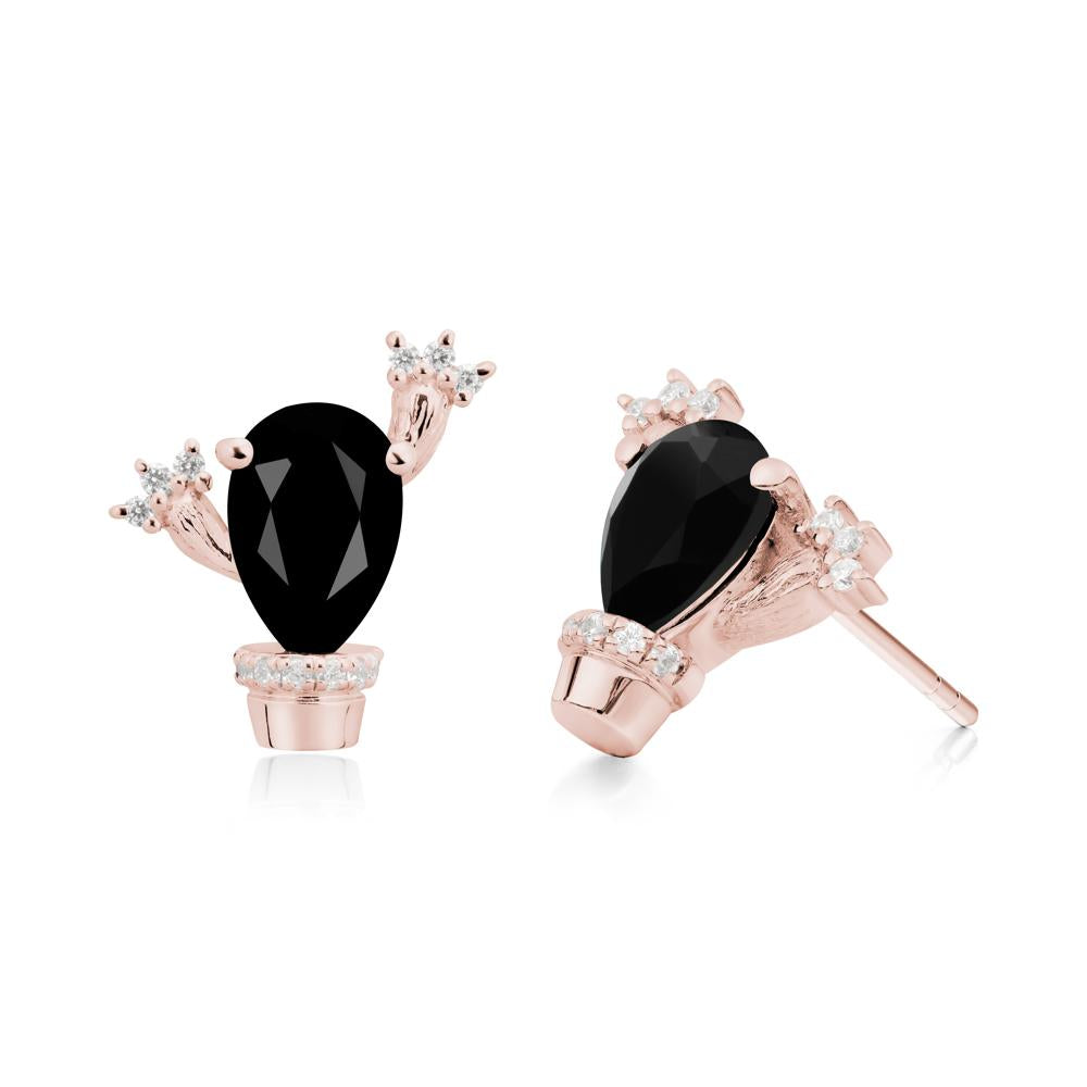Pear Shaped Black Spinel Cactus Stud Earrings - LUO Jewelry #metal_18k rose gold