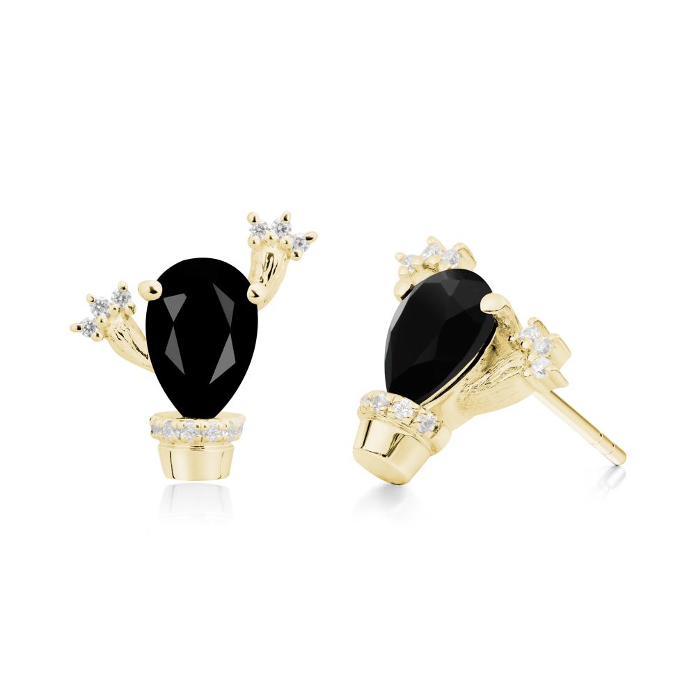 Pear Shaped Black Spinel Cactus Stud Earrings - LUO Jewelry #metal_18k yellow gold