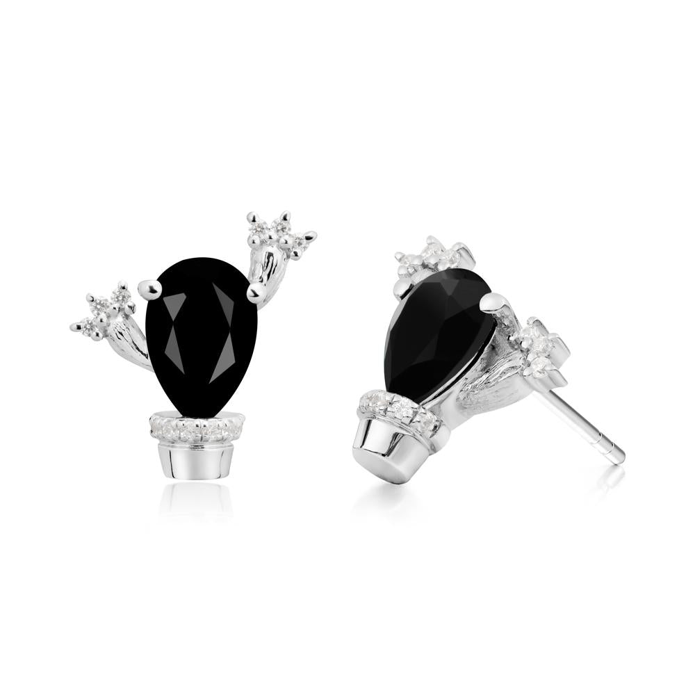 Pear Shaped Black Spinel Cactus Stud Earrings - LUO Jewelry #metal_sterling silver