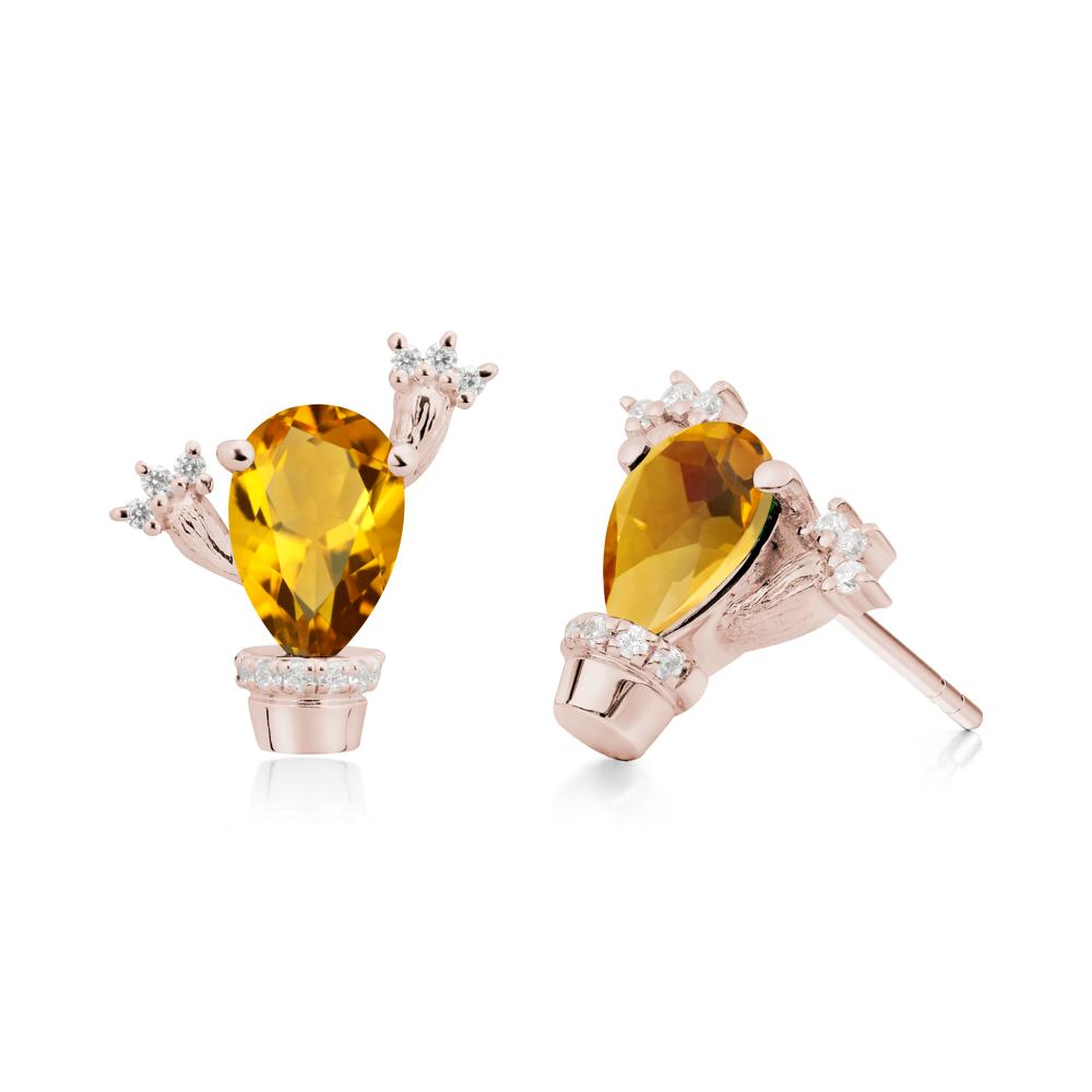 Pear Shaped Citrine Cactus Stud Earrings - LUO Jewelry #metal_14k rose gold
