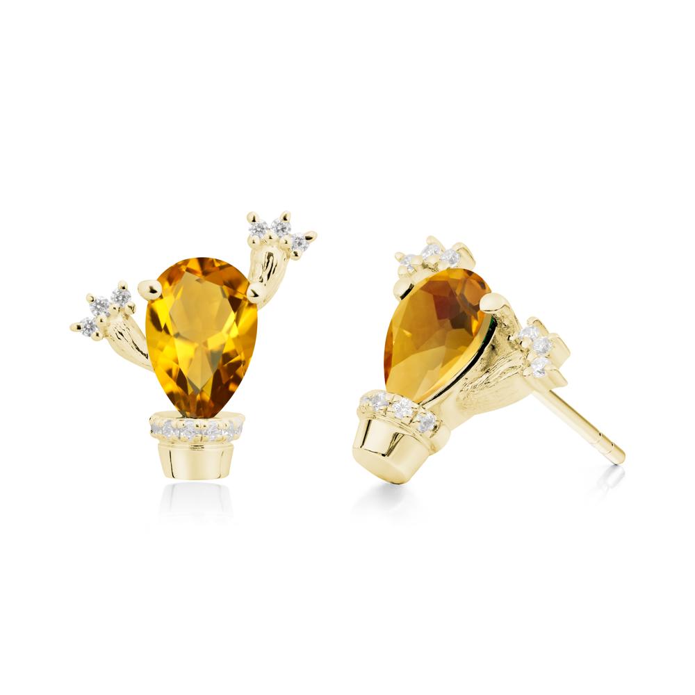 Pear Shaped Citrine Cactus Stud Earrings - LUO Jewelry #metal_18k yellow gold