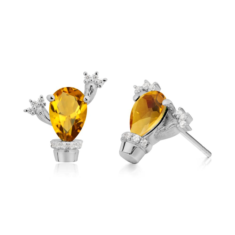 Pear Shaped Citrine Cactus Stud Earrings - LUO Jewelry #metal_platinum